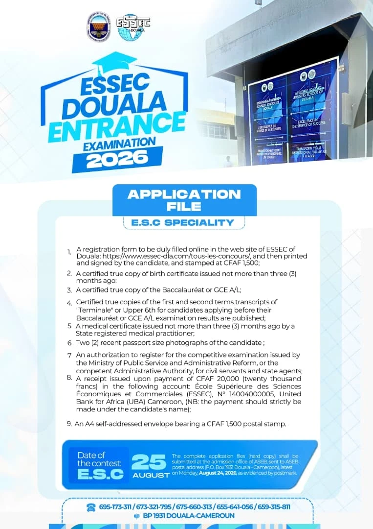 Concours de l'ESSEC DE DOUALA 2026